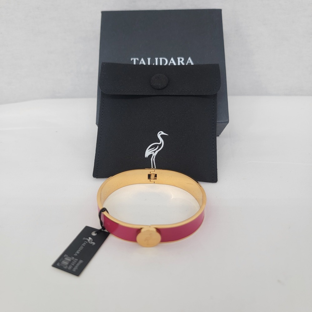 Talidara Fuchsia Pink Enamel Gold Hinged Cuff Bangle Bracelet NWT $335